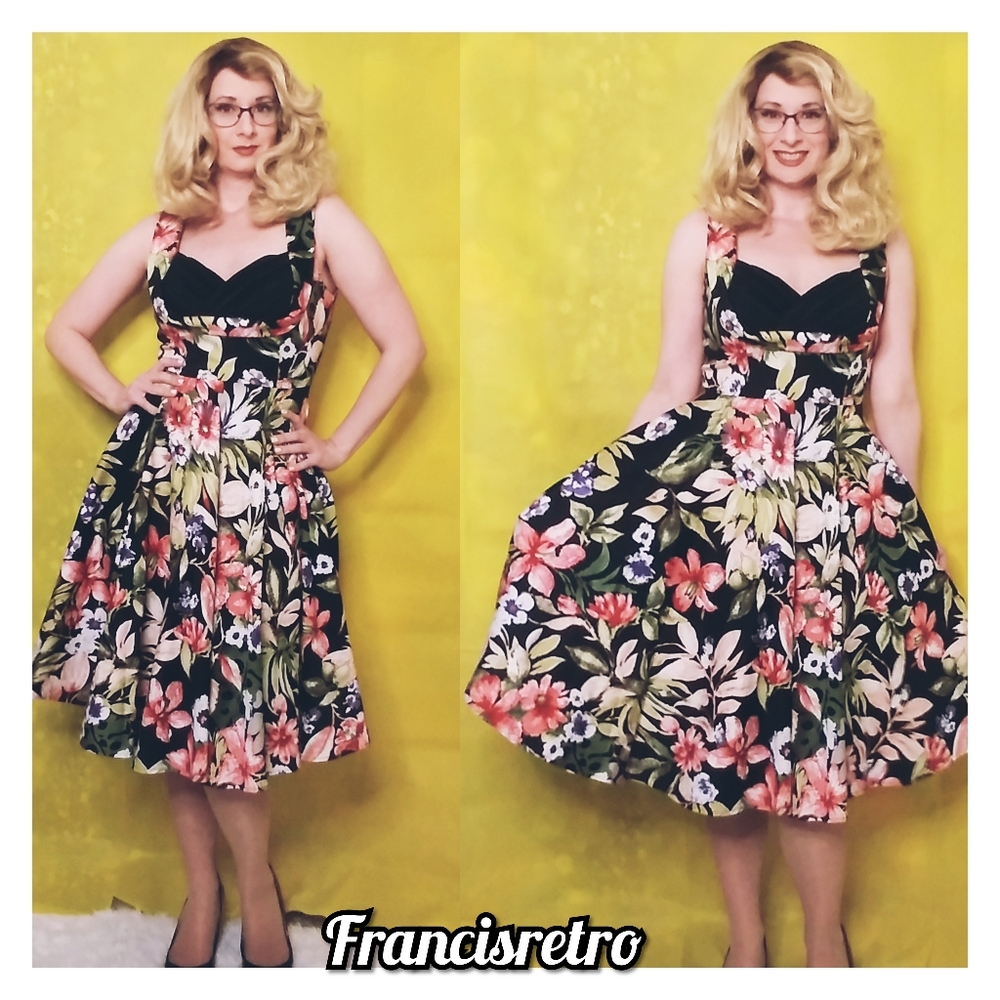 🏝Tropical Floral Swing Fit Flare Skater Dress